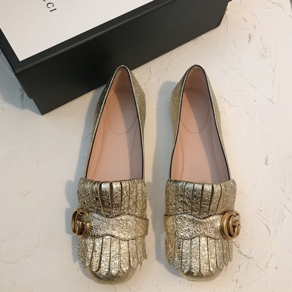 NIB AUTHENTIC Gucci Marmont Gold Ballerina Flat